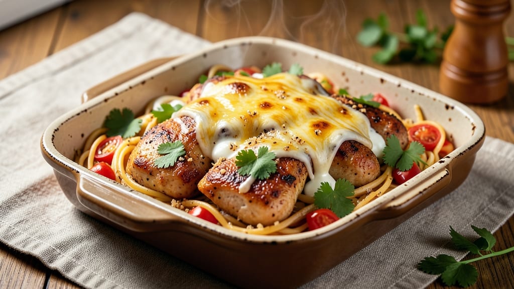 Baked Chicken Spaghetti Recipe with Rotel: One-Pan Cheesy Taco Pasta Fusion