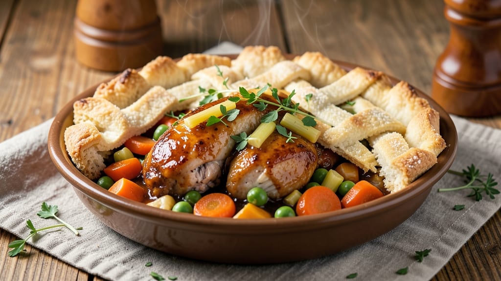 Baked Chicken Pot Pie Cobbler Recipe: Dutch Oven Crust With Nutty Streusel Swirls