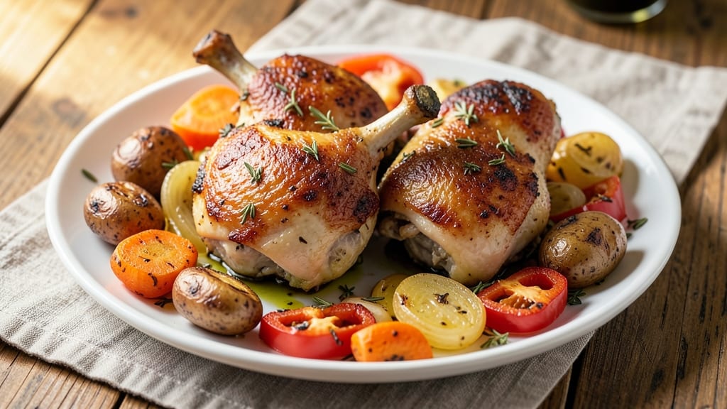 Baked Chicken Thighs and Veggies Recipe: Juicy Skin and Caramelized Roots in One Pan