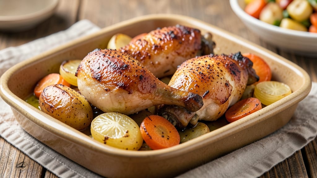 Baked Chicken Legs With Vegetables Recipe: One-Pan Roast to Caramelized Veggie Crisp