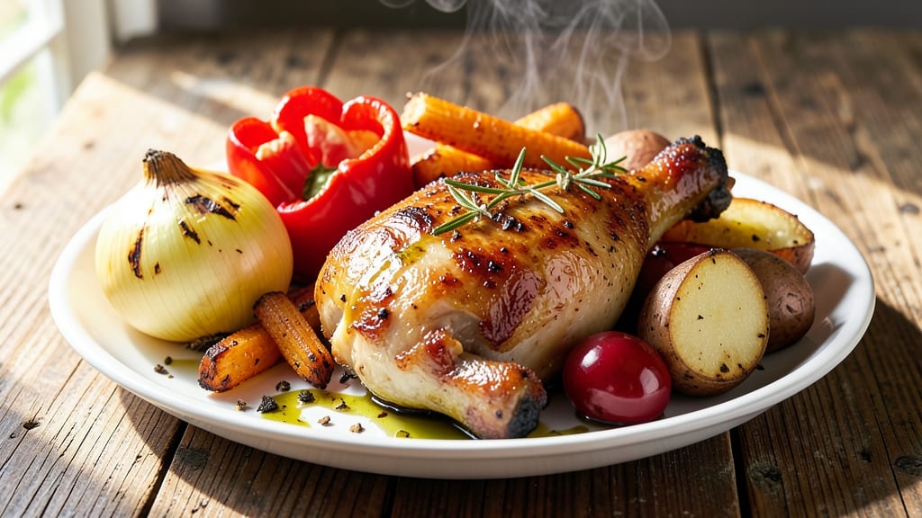 Baked Chicken Thighs With Roasted Veggies Recipe: Juicy Herbs and Caramelized Veggie Crunch