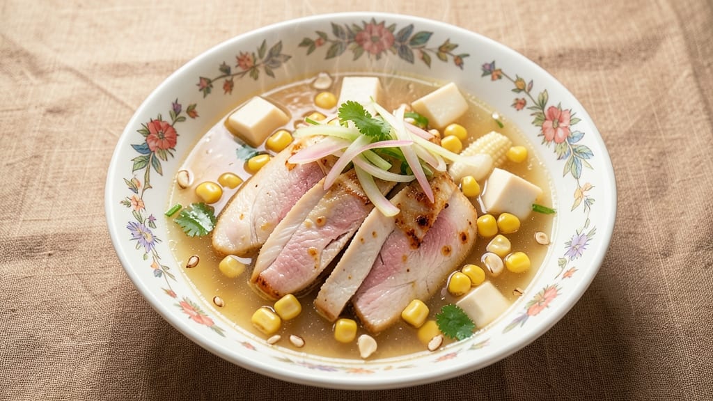 Authentic Chinese Chicken and Corn Soup Recipe: Fragrant Ginger-Lemon Broth with Silky Silken Tofu