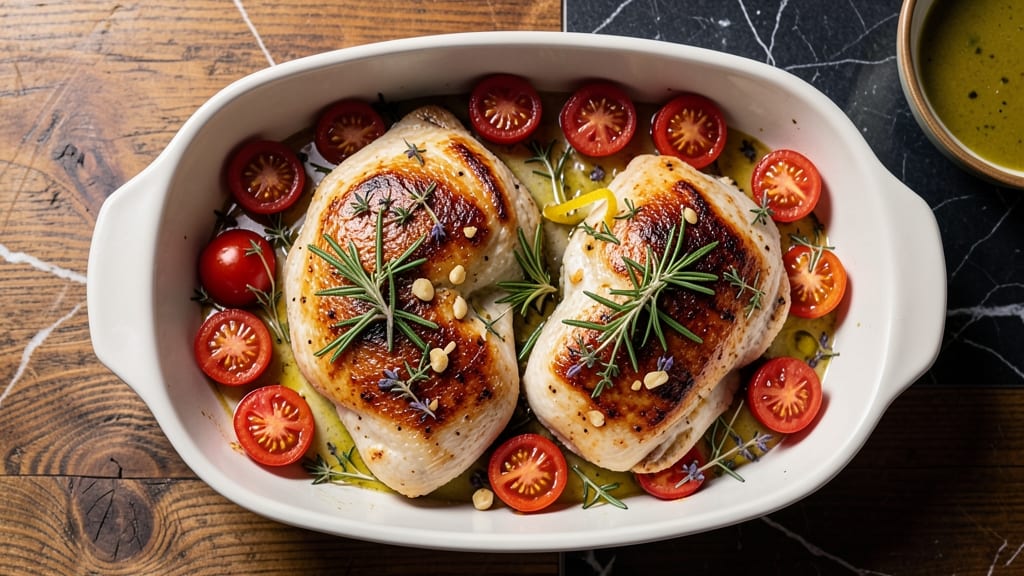 Baked Chicken Breast With Tomatoes Recipe: Juicy Herb-Infused Centers and Blistered Tomatoes