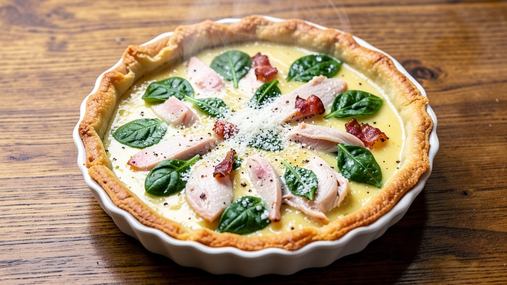 Spinach Chicken Quiche Recipe: Flaky Crust Filled With Herby Eggy Richness